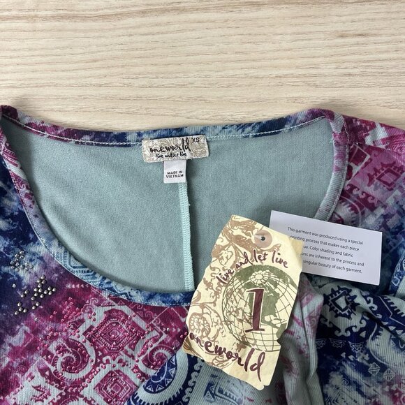 ONE WORLD Brushed Knit Tunic Top Sizes XS S Medium Studded Sharkbite Hi Low Hem - Picture 5 of 10